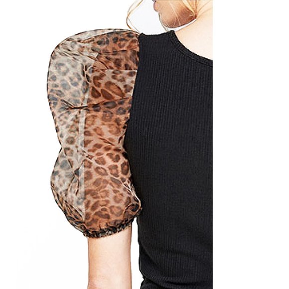 Paris Peek-A-Boo Leopard Puff Sleeve Top  - WT1042 - Picture 5 of 6